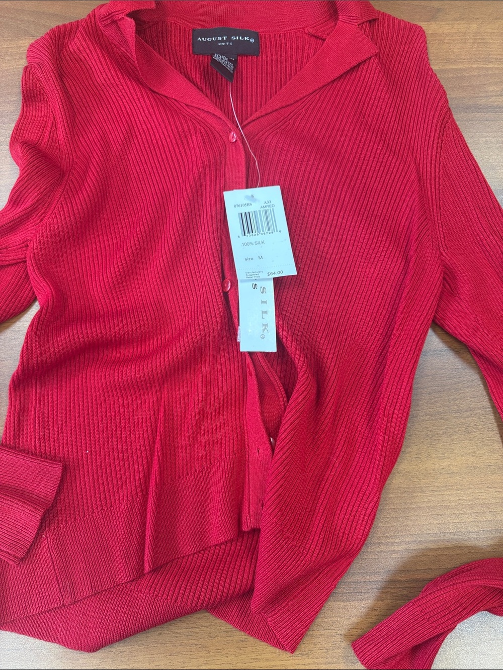 august silk Red Ribbed Button-Up Cardigan - Picture 2 of 6